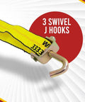 4 Pack Beefy 2 Inch Car Hauler Straps With Ratchet, Swivel J Hooks And Rubber Block 10,000 Lb Break Strength close-up