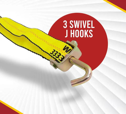 4 Pack Beefy 2 Inch Car Hauler Straps With Ratchet, Swivel J Hooks And Rubber Block 10,000 Lb Break Strength close-up