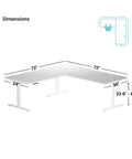 Dimensions of Massive 72 By 72 Inch L Shaped Corner Standing Desk With Smooth Electric Motor For Effortless Height Adjustments.