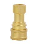Brass 1/4in NPTF hydraulic nipple fitting with knurled base, front view
