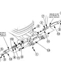 Diagram of Outboard Steering Cylinder Front Mount HC5345-3 For Boats, showing parts and installation with ABYC and ISO certification notes.