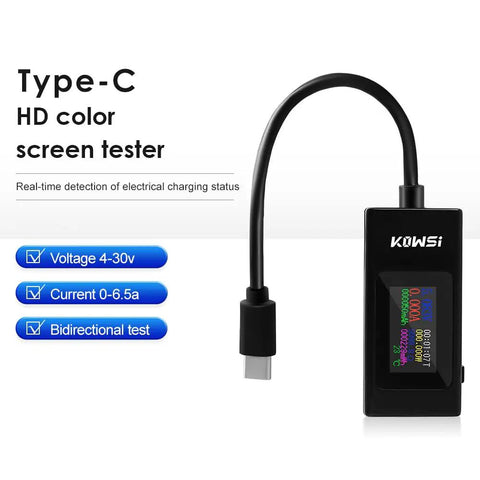 USB C Power Meter And Tester For Go-To Voltage And Current Checks 4-30V 0-6.5A Digital Multimeter With LED Display showing screen