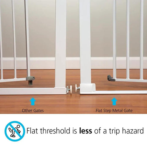 Flat Step Pressure Mounted Baby Gate For Doorways With Door, Easy No Drill Install, Pet Friendly Design For Hallways And Stairs, White, Keeps Kids And Pets Safe, Adjustable Fit From 28¾ To 31½ Inches Wide, Durable And Convenient