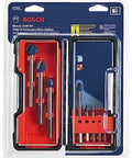 Bosch GT3000 8-piece glass and tile bit set in red case, front view.