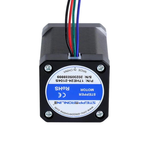 Beefy Torque Nema 17 Stepper Motor Bipolar 60Ncm With 1.65x1.65x2.36 Inch Body, rear view showing wiring, made for 3D printers and CNC machines.