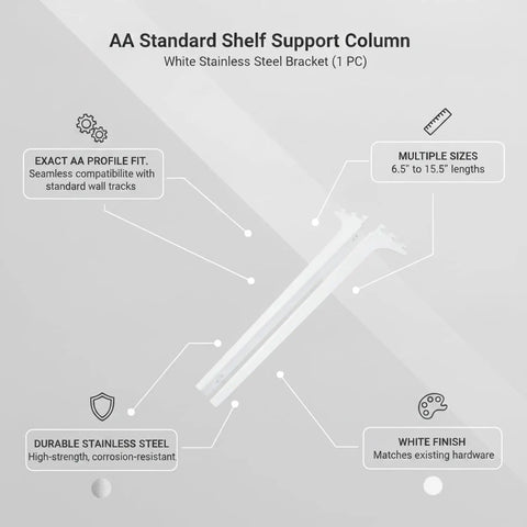 Adjustable Shelving Support For AA Wall Tracks In White Stainless Steel Bracket Column Durable Shelf Anchors For Closets