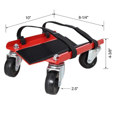 Beefy Heavy Duty Snowmobile Dolly With Steel Frame And V-Slide Design, 1500 Lbs Capacity Moving Cart, 2.5 In Swivel Casters, Adjustable Tie Down Straps, Garage And Shop Transport Stand. red steel snowmobile dolly with 2.5 in swivel casters and straps