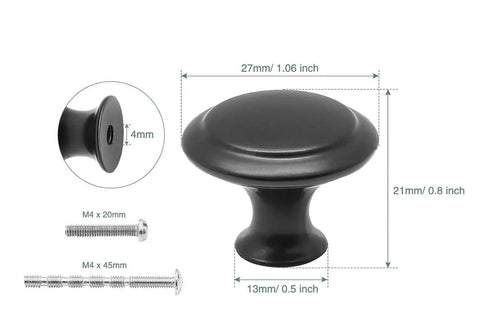 Sleek Stainless Steel Drawer Knobs And Cabinet Pulls, Heavy Duty Silver Furniture Kit For Kitchen Pantry And Bedroom Drawers, shown with dimensions.