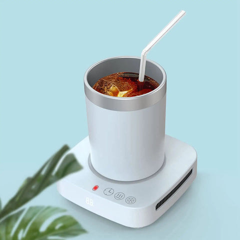 Compact Electric Cup Cooler And Warmer With Triple Temp Settings Keep Your Favs Locked In Frosty Or Piping Hot desktop thermal heater with beverage.