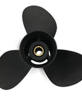 Top view of Three Blade Aluminum Propeller For 35 40 50HP Outboard Motors Tohatsu Nissan 13 Spline Rubber Hub 11x15 Black