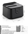 Premier Dual Bay External Hard Drive Docking Station Supporting 2.5 And 3.5 Inch SSD And HDD Drives Via Rapid SATA III To USB 3.0 Connection side view with dimensions