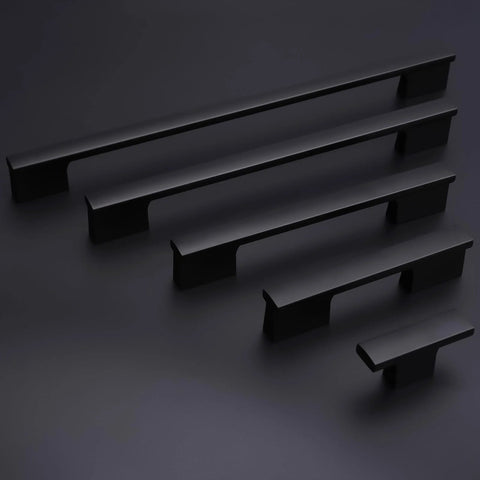 Matte Black Cabinet Pulls 5 Inch Center To Center Aluminum Drawer Handles Set Of 10 for kitchen cabinets shown in different sizes
