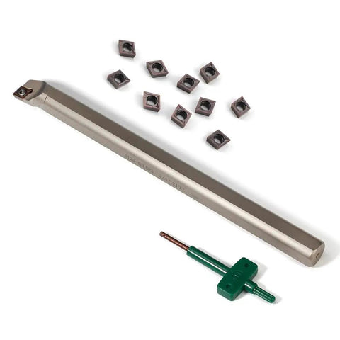 Three Quarter Inch Right Hand Indexable Boring Bar Set With SCLCR3 Holder And Ten Pro Grade Carbide Inserts CCMT09T304 displayed