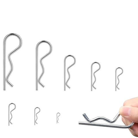 125-Piece Carbon Steel R-Type Cotter Pins Kit With Wave Shape Clips, Rust-Resistant Zinc Finish, Assorted Sizes Displayed