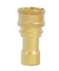 Brass 1/4-inch NPTF hydraulic nipple with knurled rings, front view.
