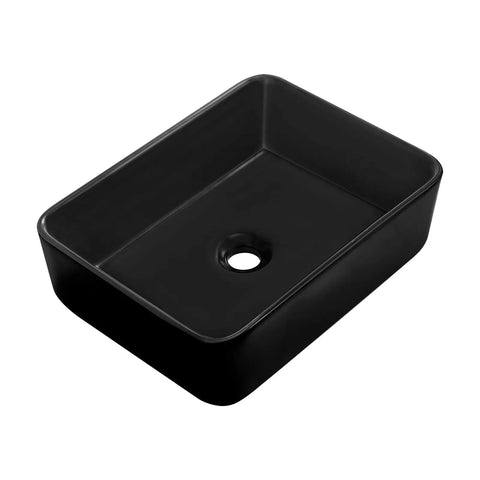 Matte Black Rectangle Vessel Sink 19 By 15 Inch Above Counter Bathroom Sink Porcelain Ceramic Small Bowl For Bathrooms