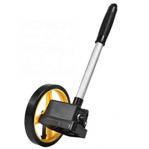 No Fuss Portable Measuring Wheel With Telescopic Handle For Snappy Road And Lot Surveys, heavy duty with sleek black and yellow design.