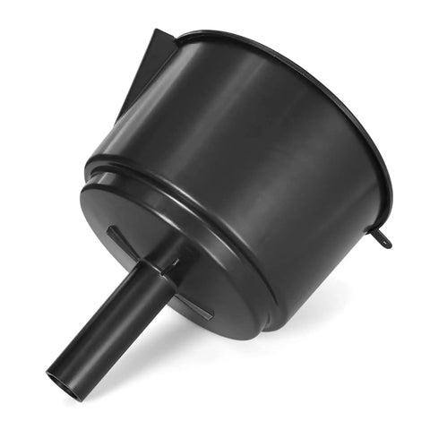 Heavy Duty Universal Fuel Filter Funnel With Tough Mesh Screen 12 Gpm Gas Diesel Water Separator angled view showing durable black design.