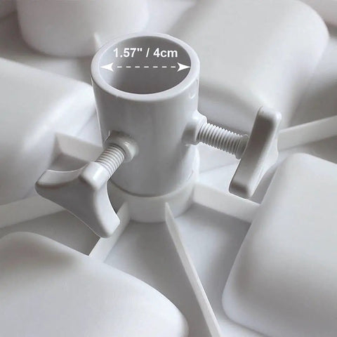 Close-up of adjustable clamp on 13 Inch Beach Umbrella Table Tray with Cup Holders, showing pole fitment from 0.98 to 1.5 inches.