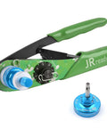 JRready M22520/2-01 Aviation Crimping Tool With Universal Positioner for Solid Contacts, green handle, precision crimping for 20-32 AWG.
