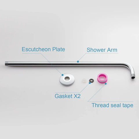 24 Inch Chrome Shower Arm With Flange For Wall Mount, Angled Extension For Fixed And Handheld Showerheads, DIY Install