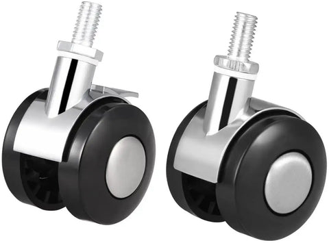 Heavy Duty 2 Inch Swivel Furniture Casters With Locking Brake M8 Threaded Stem, black and chrome roller wheels