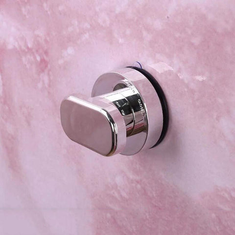 Glass Handle With Suction Cup No Holes Needed For Bathroom Cabinets Sliding Doors And Shower Areas Installed on Pink Wall