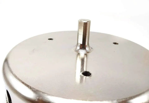 Close-up of 7.5 Inch Diamond Hole Saw with solid steel core and 3/8 inch shank for toilet flanges and large floor drains.