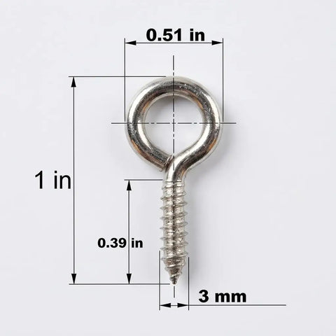Heavy Duty Screw Eye Hooks 1 Inch Self Tapping Eye Bolts for Wood, nickel plated iron, 1 inch length, 7.5 mm eye diameter