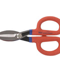 Seven Inch Straight Pattern Tin Snips Featuring Hella Sharp Hand Edged Blades For Slick Sheet Metal Cutting And Real Smooth Action For Zero Drama Heating Ventilation Air Conditioning Plumbing Work With Tough Aluminum Handles.