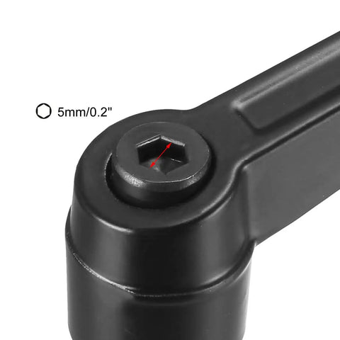 Close-up of M10 Quick Release Push Button Ratchet Lever Adjustable Clamping Handle showing hex socket for 5mm/0.2" fasteners.