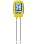 4 In 1 NPK Soil Tester With Temperature Readings For Indoor And Outdoor Gardening, yellow device with steel probes and screen