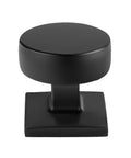 Round aluminum alloy knob from 25 Pack Black Cabinet Knobs for Cabinets and Drawers, square base, durable kitchen hardware.