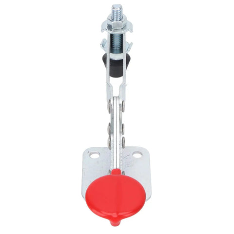 Tough As Nails Horizontal Toggle Clamp With Quick Release Lever For Woodworking And Machine Shop Work Durable steel build with red lever.