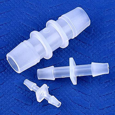 JoyTube plastic 1/8-inch hose barb connectors, clear, 12-pack.