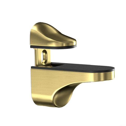 Wall Mounted Shelf Bracket Adjustable Zinc Alloy Clamp Fits 3 to 22mm Glass Or Wood Shelves Gold Finish Side View