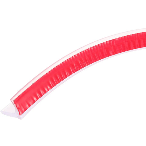 Close-up of Smooth Sailing Peel And Stick Shower Door Sealing Strip Tpe Adhesive Caulk Tape, red color for waterproof edge guard.