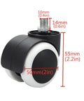 Rock Solid Heavy Duty Caster Wheels With 50mm Smooth Rolling Action And Universal Threaded Rod Fitment For Office Chairs And Furniture close-up of 50mm caster with measurements