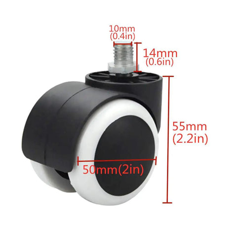 Rock Solid Heavy Duty Caster Wheels With 50mm Smooth Rolling Action And Universal Threaded Rod Fitment For Office Chairs And Furniture close-up of 50mm caster with measurements