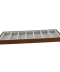 Slick Wooden Sunglasses Display Plate Featuring Seven Grid Slots For Eyeglasses Organization Durable Desktop Holder Stand.