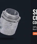 Close-up of Rock Solid Three Quarter Inch Squeeze Connectors For Flexible Metal Conduit Zinc alloy fitting for tight seals.