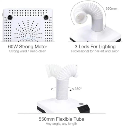 Straight Up Slick Mini Solder Fume Extractor With Adjustable Telescopic Arm And Integrated Led Light, 550mm flexible tube and strong motor.