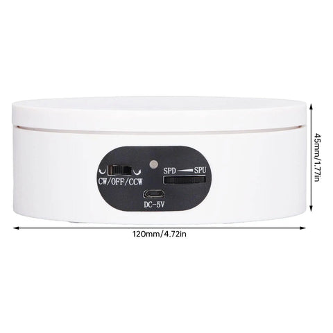 Smart Motorized Rotating Display Stand With Smooth 360 Spin For Pro Photo Shoots showing control panel and USB port.