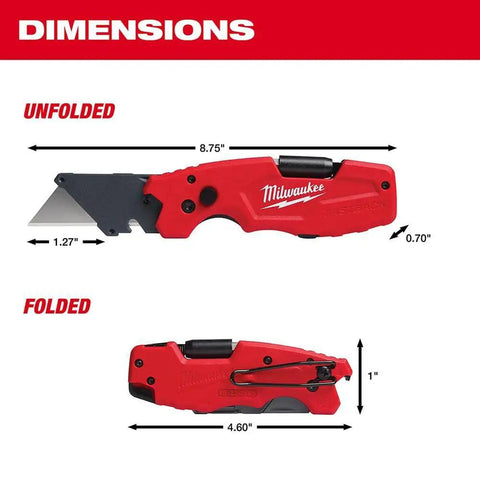 Fastback Compact Folding Knife Set Two Pack red knife dimensions unfolded 8.75in, folded 4.60in with blade visible