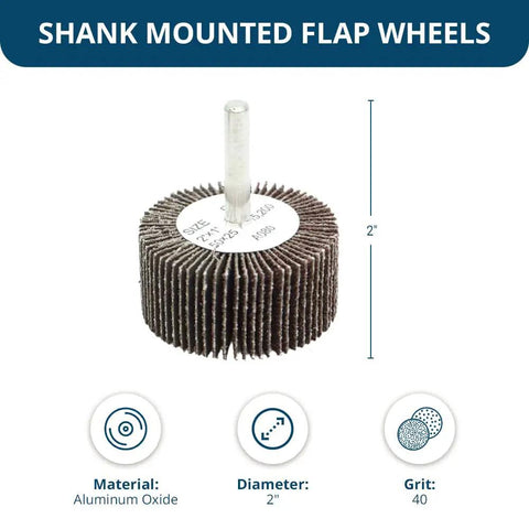 Pro Grade Aluminum Oxide 2 Inch Flap Wheel Set With One Inch Length And One Quarter Inch Shank, Mounted Sander For Deburring, Sanding, Grinding, Paint Removal, And Polishing On Drills And Grinders, 10 Pack, 40 Grit