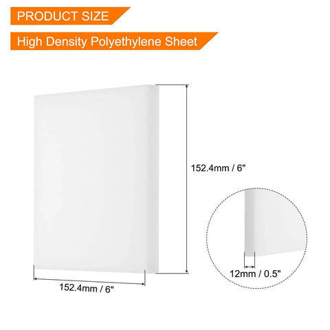 Two Pack UHMW HDPE Plastic Sheets Half Inch Thick Six By Six Inch White Marine Board for DIY Projects and Crafting