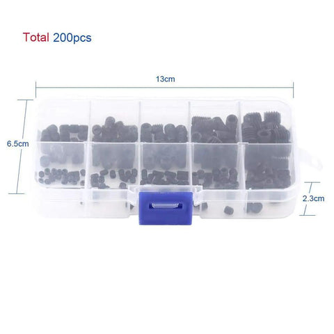 Knockout 220 Piece Set Screw Kit Featuring Heavy Duty Hex Socket Head Grub Screws With Rock Solid 12.9 Alloy Steel Cup Points And A Neat Storage Box For Smooth No Sweat Builds