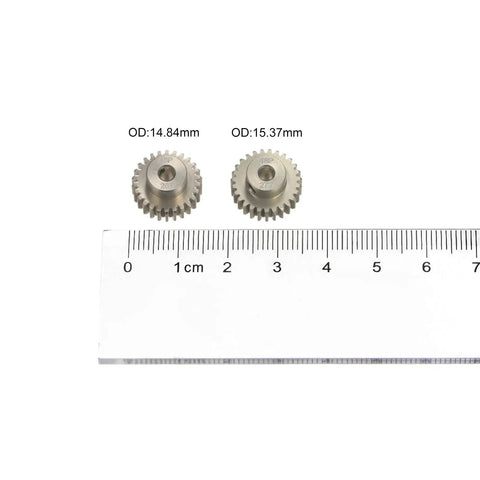 Beef Up Your RC Car With Hardened 48P Pinion Gear Set 2 Pack 26T 27T For 1 Eighth Inch Motor Shafts shown with measurements