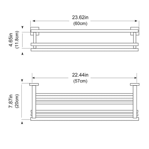 Diagram of 24 Inch Towel Tower Rack With Double Bars Brushed Nickel Finish Wall Mounted SUS304 Stainless Steel Hotel Grade Dimensions