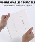 Hands holding 2-Gang Decorator Double Switch Plate Cover White 4-Pack With Screws For Easy Replacement Dual Light Switches Space Saving Wall Faceplate
